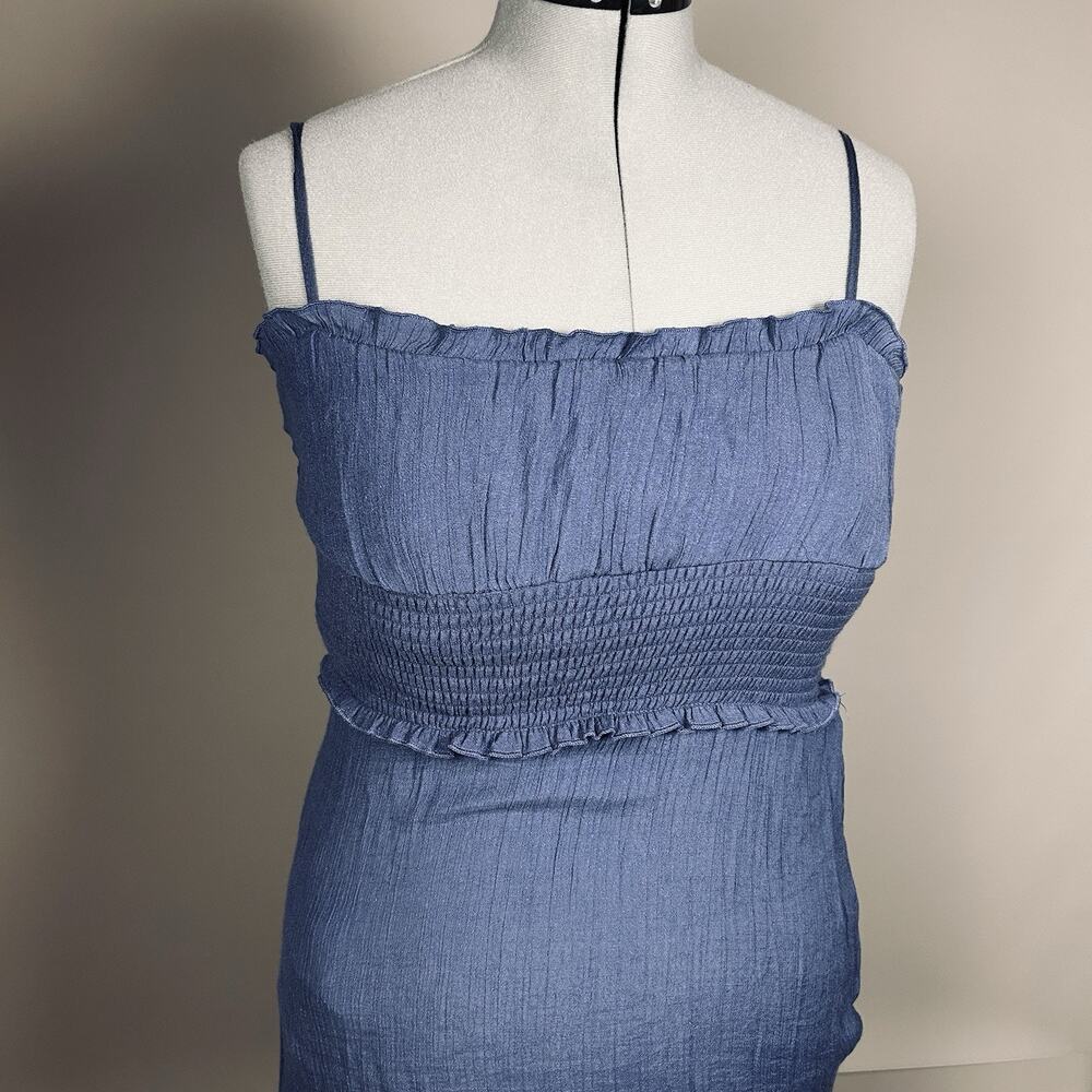 Blue Smocked Midi Dress Women Medium Boho Cottagecore Sundress Fairycore - Picture 2 of 15